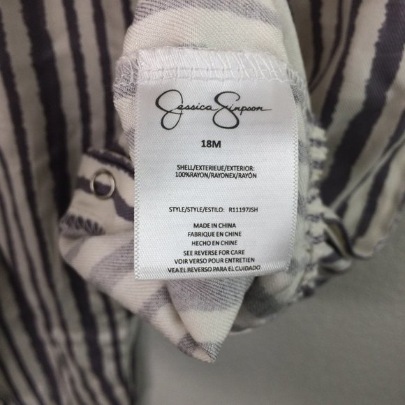 Jessica Simpson Baby Jumpsuit 18 Months Gray Pink Striped Ruffle Sleeve - Picture 4 of 9